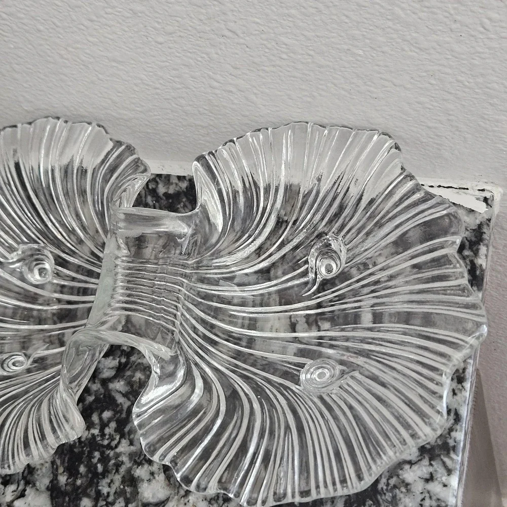 shell shape clear glass‎ Seascape Florida pattern two-part footed serving dish